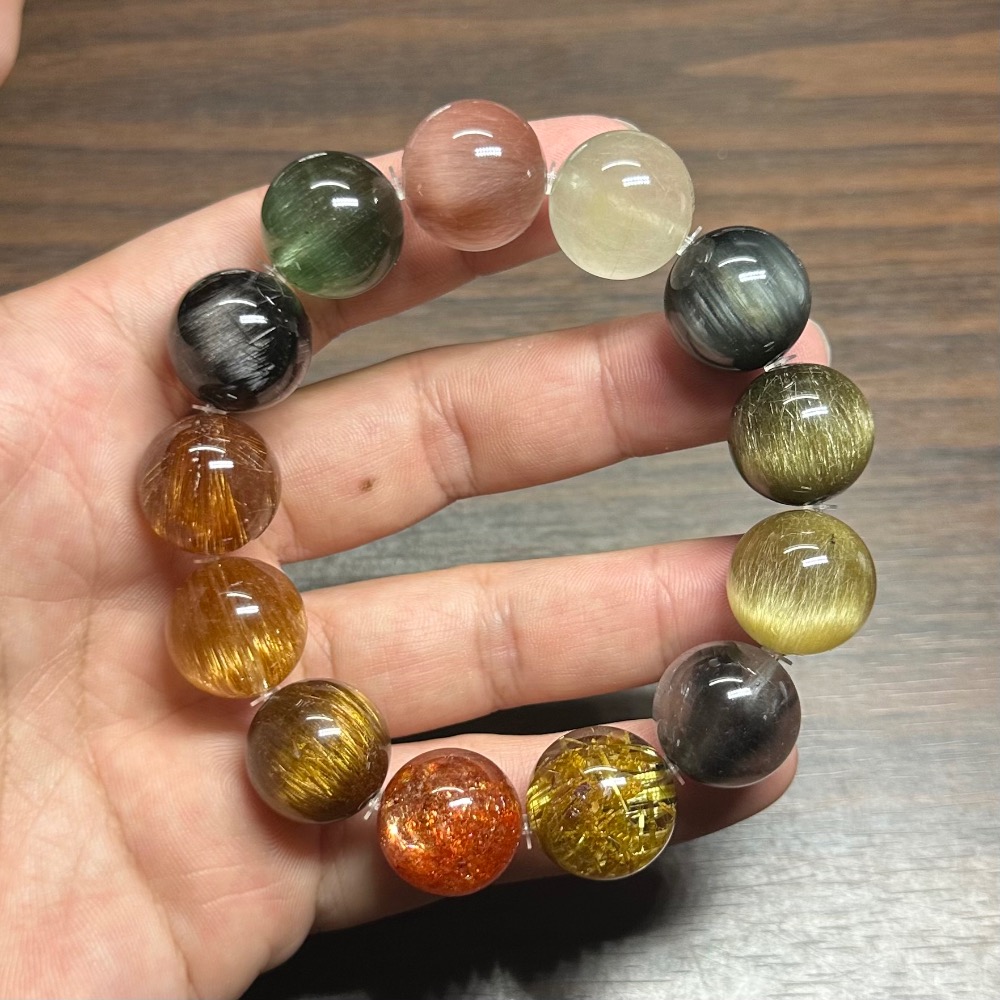 【多寶手珠17mm手圍盤18】金太陽 鈦晶花 銀鈦 金髮 灰髮 藍兔毛 白髮帶綠幽 粉兔毛 綠兔毛 黑鈦 銅鈦 銅順髮-細節圖8