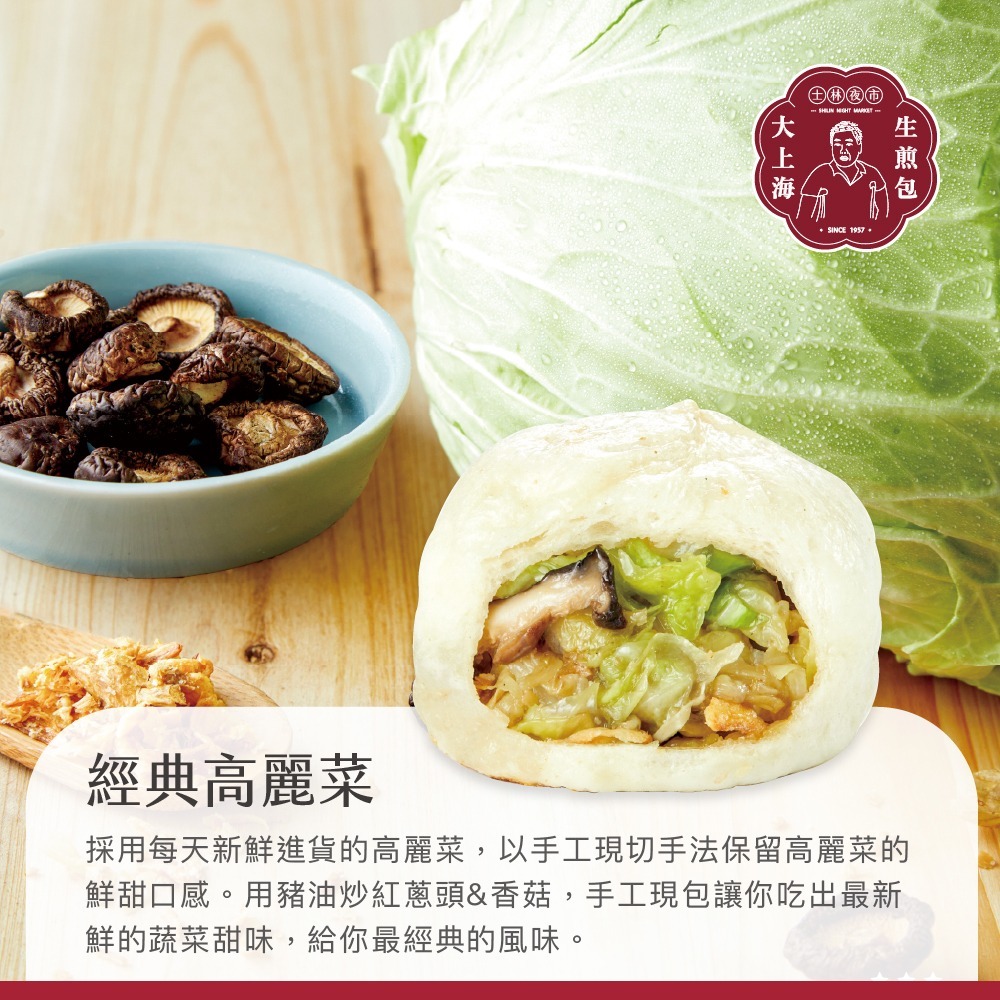 【士林夜市大上海生煎包】招牌鮮肉包/經典高麗菜包/麻辣鮮肉包_任選12盒組(5顆裝/盒)-細節圖3
