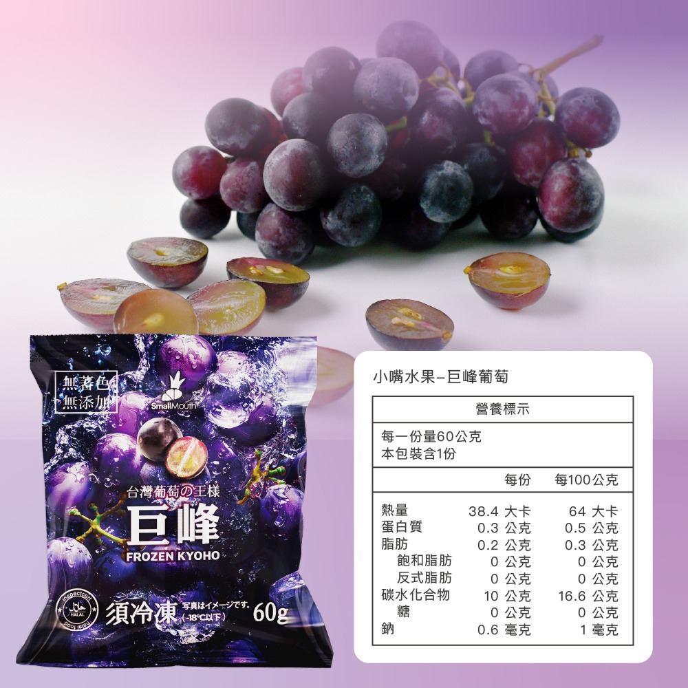 【小嘴水果】急速冷凍巨峰葡萄(60g/包_專利電磁保鮮技術)-細節圖4