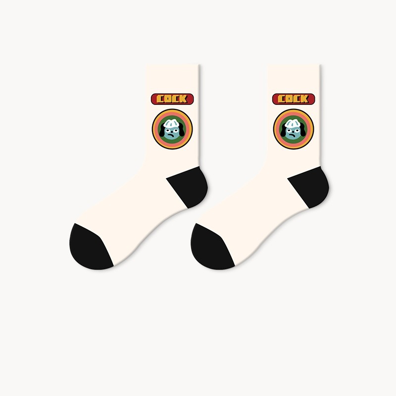 VYPST 現貨 設計感插畫文字中筒襪 純棉襪 素色 長襪 襪子 百搭必備 交換禮物 生日禮物 情人節禮物-細節圖3