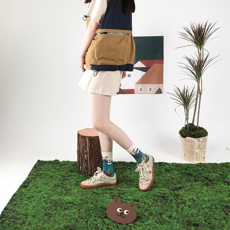 VYPST 現貨 插畫露營系列中筒襪 純棉襪 素色 長襪 襪子 百搭必備 交換禮物 生日禮物 情人節禮物-細節圖3