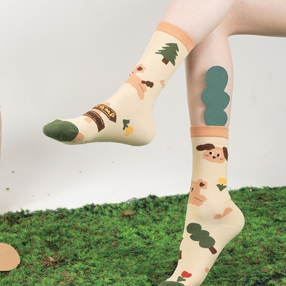 VYPST 現貨 插畫露營系列中筒襪 純棉襪 素色 長襪 襪子 百搭必備 交換禮物 生日禮物 情人節禮物-細節圖4