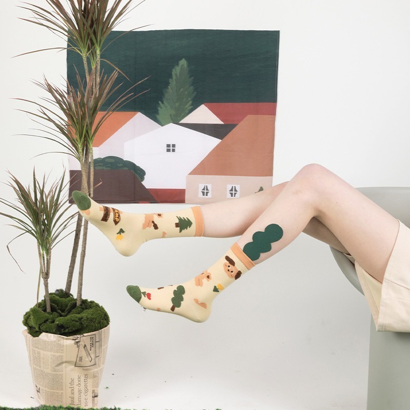 VYPST 現貨 插畫露營系列中筒襪 純棉襪 素色 長襪 襪子 百搭必備 交換禮物 生日禮物 情人節禮物-細節圖5