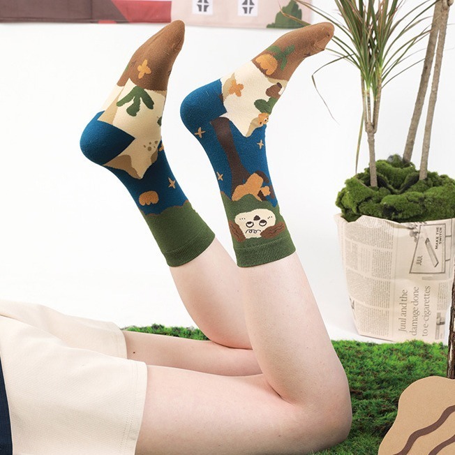 VYPST 現貨 插畫露營系列中筒襪 純棉襪 素色 長襪 襪子 百搭必備 交換禮物 生日禮物 情人節禮物-細節圖6