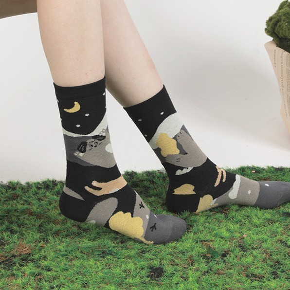 VYPST 現貨 插畫露營系列中筒襪 純棉襪 素色 長襪 襪子 百搭必備 交換禮物 生日禮物 情人節禮物-細節圖8