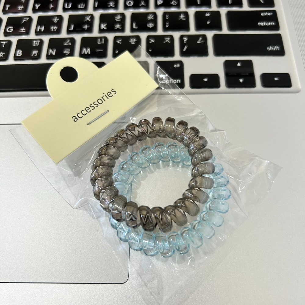 VYPST 現貨 2入組透明系高級感電話線髮圈 高彈力不傷髮髪束 彈力髮圈 不咬髮髮圈 造型髮圈 髮圈 生日禮物-細節圖4