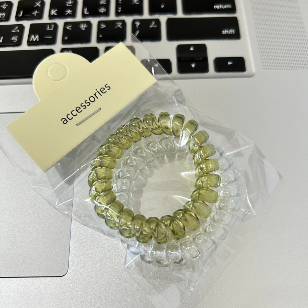 VYPST 現貨 2入組透明系高級感電話線髮圈 高彈力不傷髮髪束 彈力髮圈 不咬髮髮圈 造型髮圈 髮圈 生日禮物-細節圖6