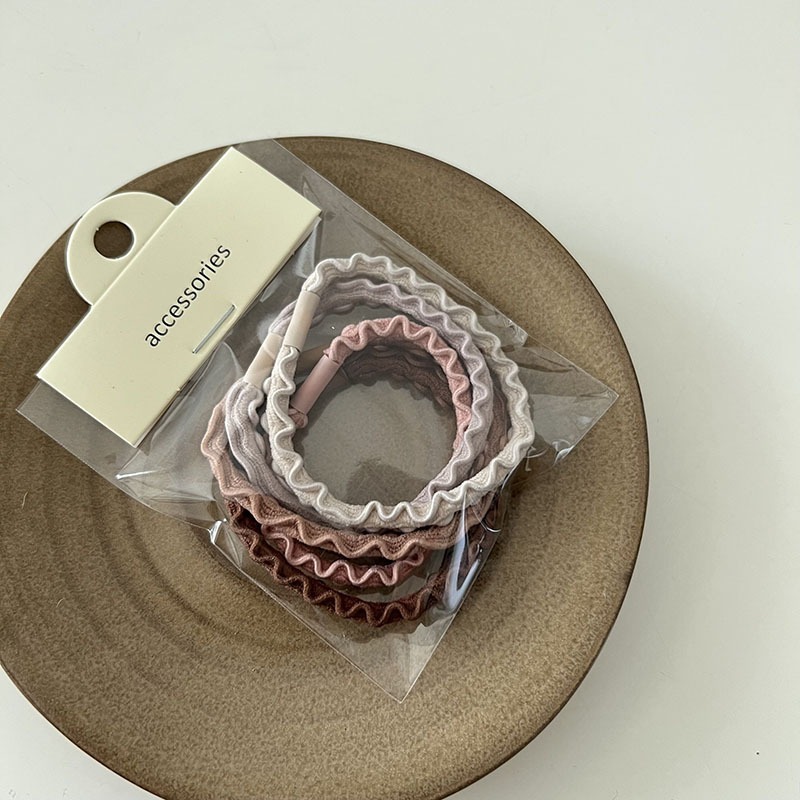 VYPST 現貨 5入組復古豆沙色系髮圈 彈力髮圈 不咬髮髮圈 造型髮圈 髮圈 彈力法圈 綁頭髮髮圈 生日禮物-細節圖4