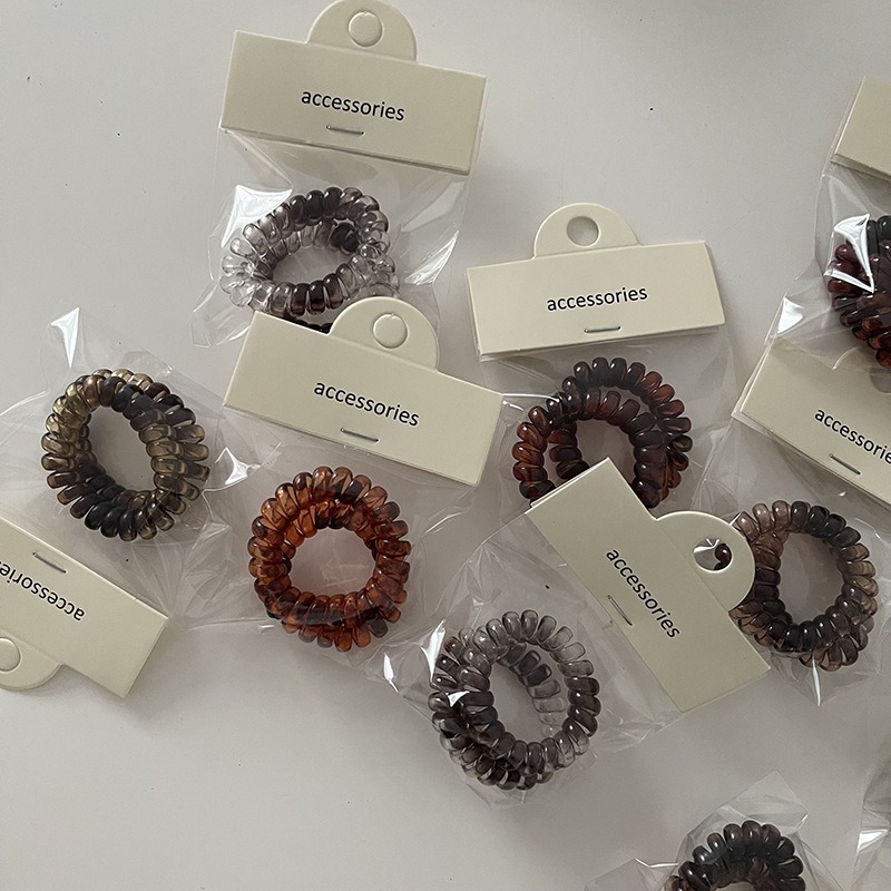 VYPST 現貨 2入組透明系高級感混色電話線髮圈 高彈力不傷髮髪束 彈力髮圈 不咬髮髮圈 造型髮圈 髮圈 交換禮物-細節圖2