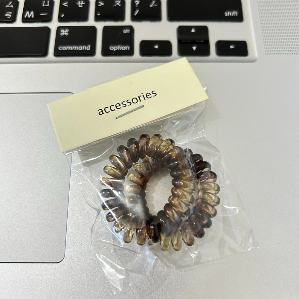 VYPST 現貨 2入組透明系高級感混色電話線髮圈 高彈力不傷髮髪束 彈力髮圈 不咬髮髮圈 造型髮圈 髮圈 交換禮物-細節圖3