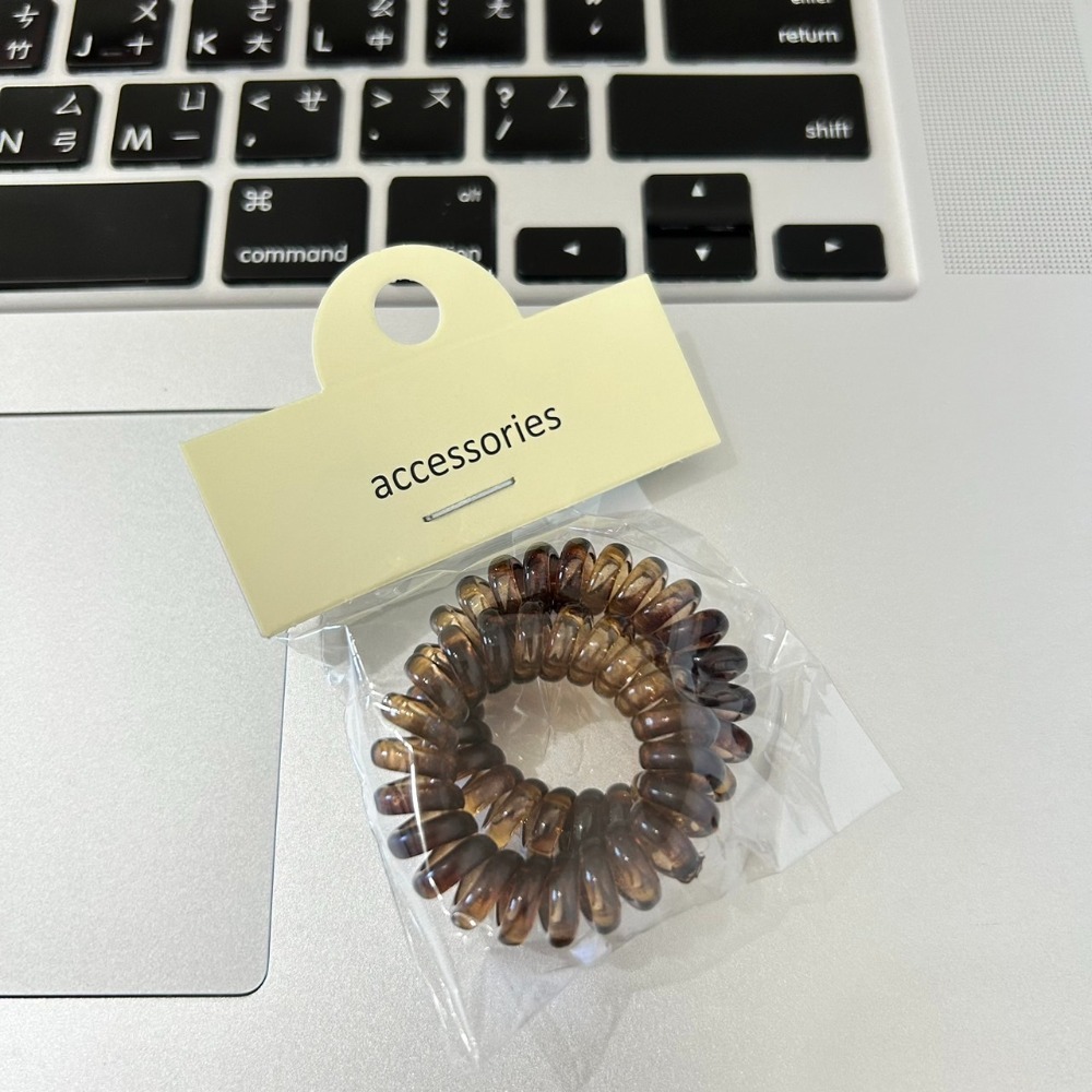 VYPST 現貨 2入組透明系高級感混色電話線髮圈 高彈力不傷髮髪束 彈力髮圈 不咬髮髮圈 造型髮圈 髮圈 交換禮物-細節圖4