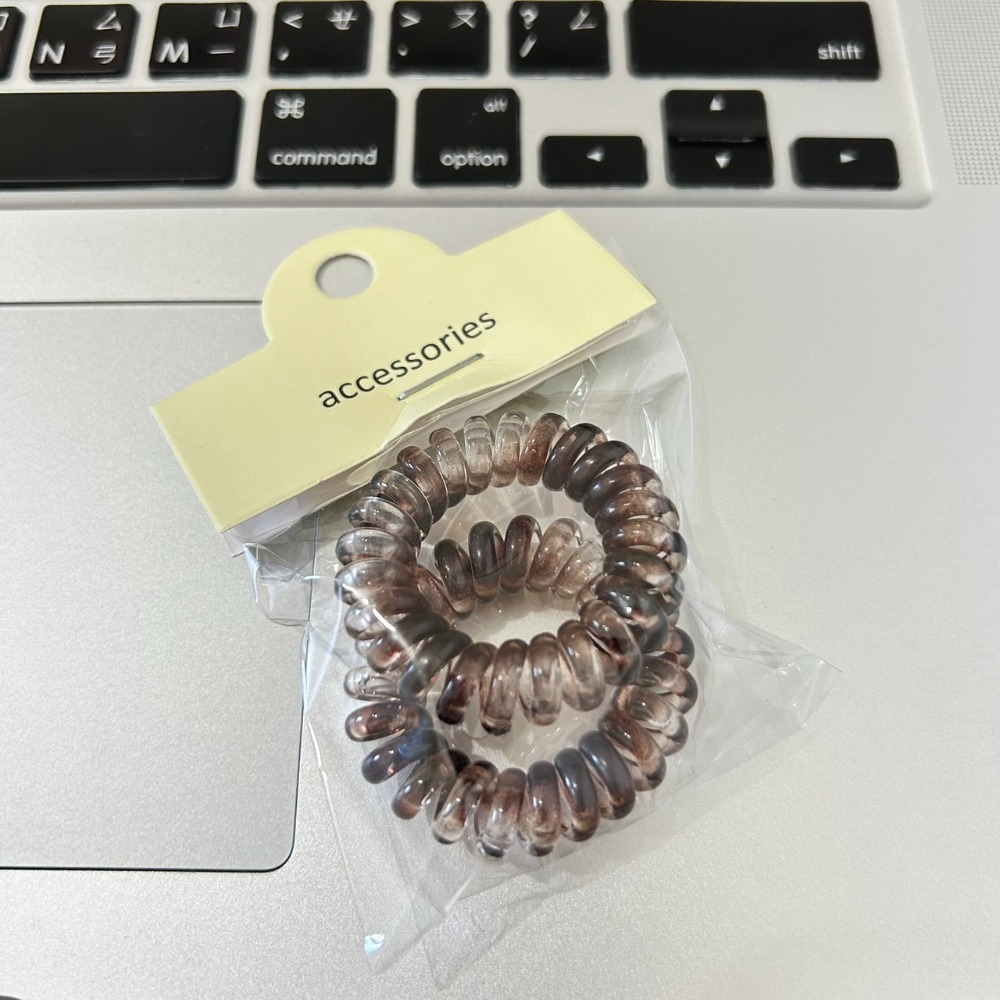 VYPST 現貨 2入組透明系高級感混色電話線髮圈 高彈力不傷髮髪束 彈力髮圈 不咬髮髮圈 造型髮圈 髮圈 交換禮物-細節圖5