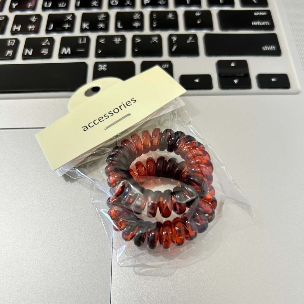 VYPST 現貨 2入組透明系高級感混色電話線髮圈 高彈力不傷髮髪束 彈力髮圈 不咬髮髮圈 造型髮圈 髮圈 交換禮物-細節圖6