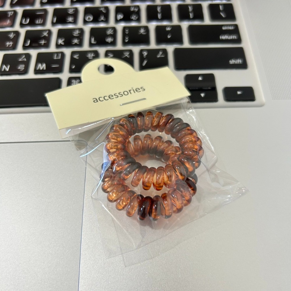 VYPST 現貨 2入組透明系高級感混色電話線髮圈 高彈力不傷髮髪束 彈力髮圈 不咬髮髮圈 造型髮圈 髮圈 交換禮物-細節圖7