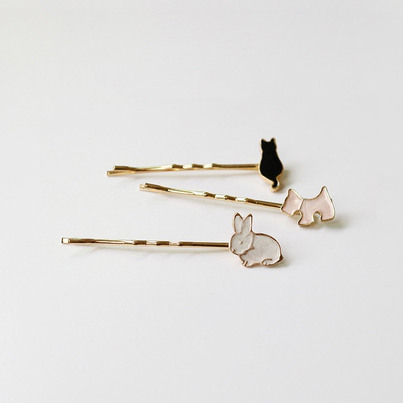 VYPST 現貨 簡約日系可愛小動物金色髮夾 瀏海夾 一字夾 波浪夾 交換禮物 生日禮物 情人節禮物-細節圖3