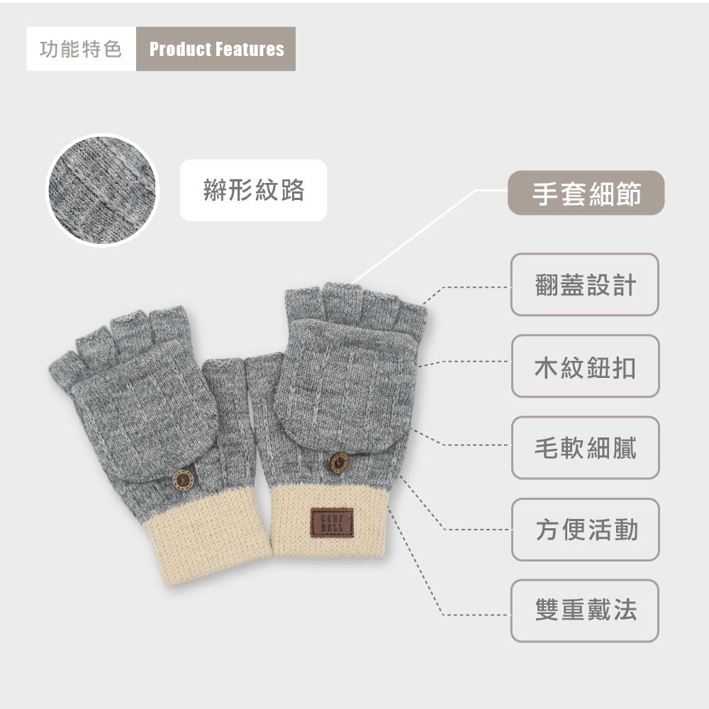 [bm]【瑟夫貝爾】針織釣魚手套 針織手套 保暖手套 男女適用 翻蓋手套 半指手套 台灣製造 250116-10#C-細節圖6