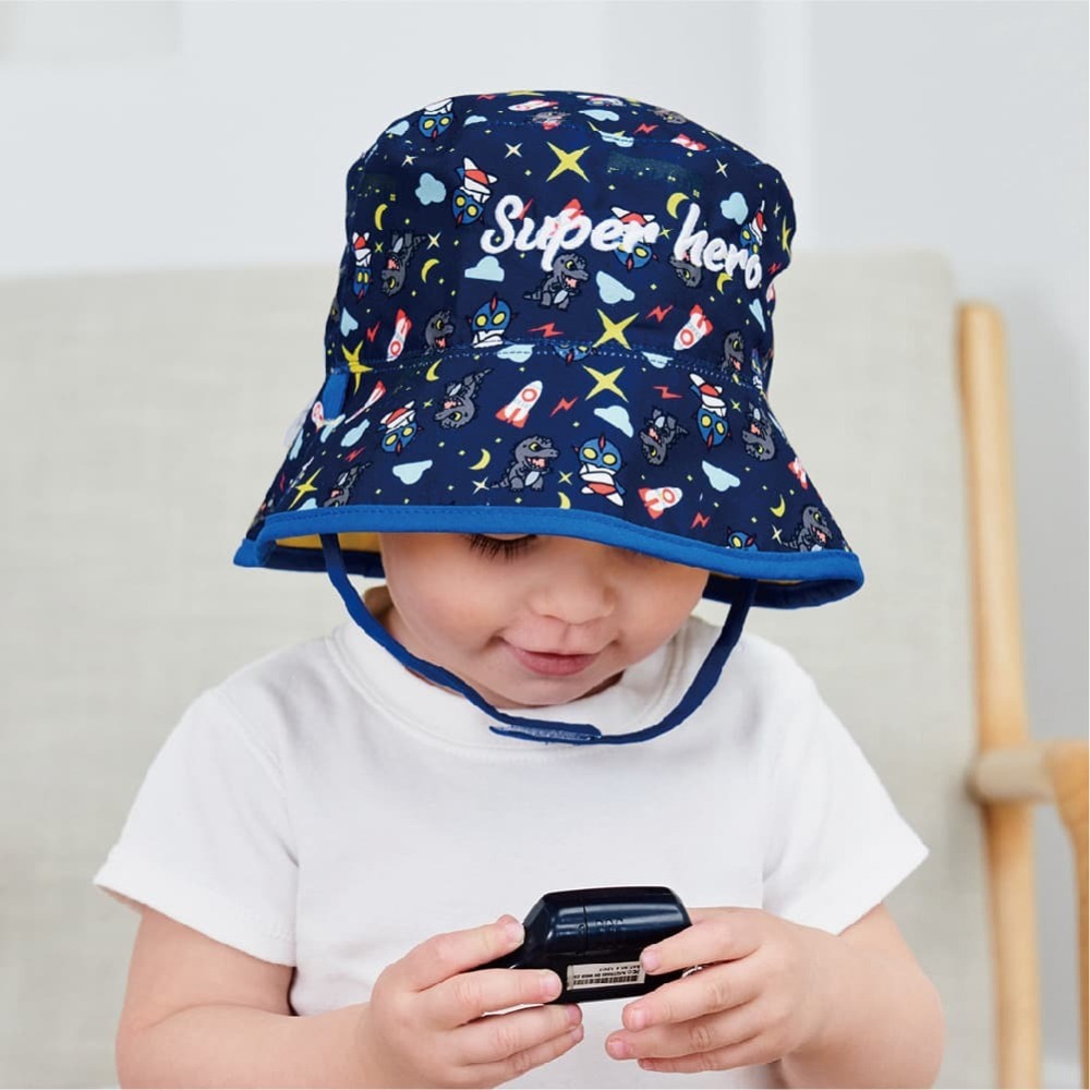 [bm]【瑟夫貝爾】兒童 防曬遮陽帽 漁夫帽 雙面穿戴 純棉 防紫外線 宇宙 火箭 超人 怪獸 240816+30-細節圖10