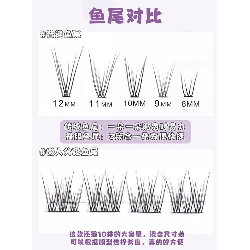 台灣🇹🇼出貨夢鹿懶人分段魚尾10排110段大容量细黑梗自然分段式 單簇假睫毛-細節圖4