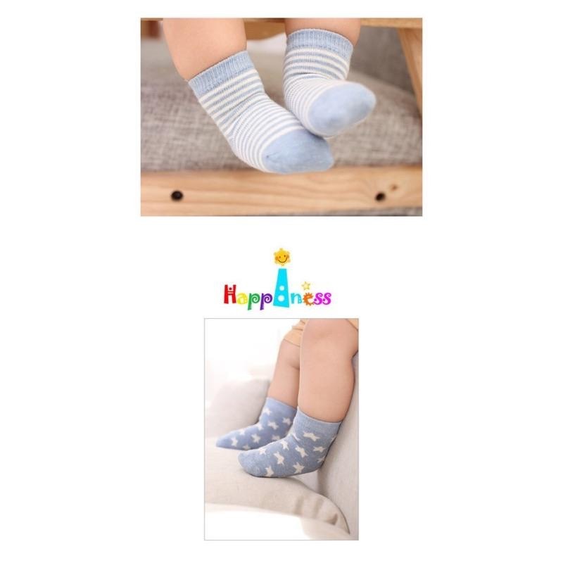 全棉 可愛寶寶襪！可愛星星波點條紋圓點寶寶襪 男女寶寶兒童襪中筒寶寶襪 童襪 一組五雙 (5雙入包裝) 棉襪 5入-細節圖3