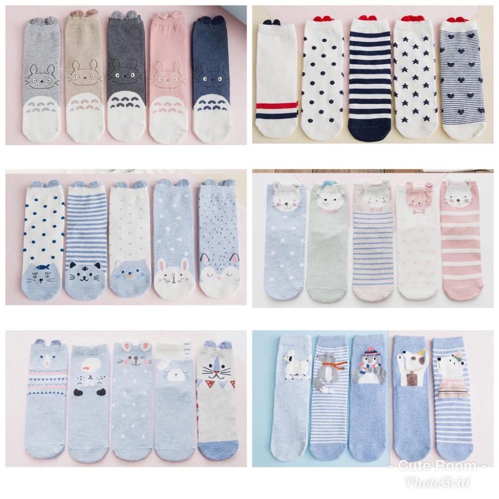 💕5雙組💕卡通立體耳朵女襪 日系潮流爆款中筒純棉女襪 女生襪子 保暖襪學生襪 超可愛棉質女襪 粉色條紋動物中筒襪-細節圖3