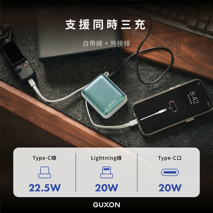 可登機 WH標示  GUXON 巧方塊雙線行動電源 10000mAh 快速充電 免帶線 出國行動電源 行動電源-細節圖8