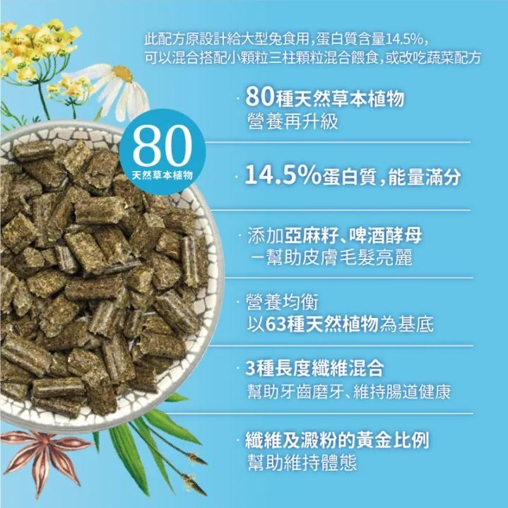 ◆趴趴兔牧草◆德國邦尼 成兔飼料大顆三柱顆粒 1.5公斤 無糖配方-細節圖4