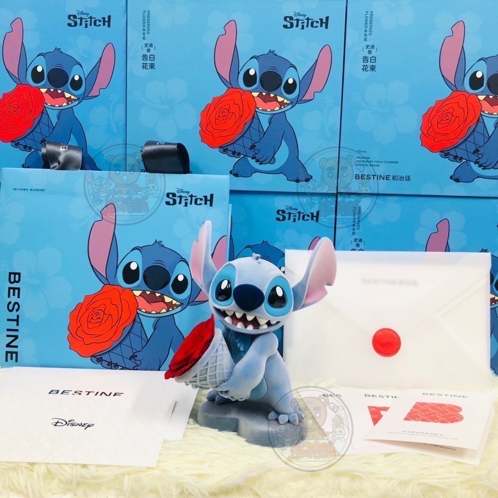 【現貨】迪士尼&BESTINE 聯名 史迪奇 永生玫瑰花  星際寶貝 公仔 Stitch 擺飾-細節圖2