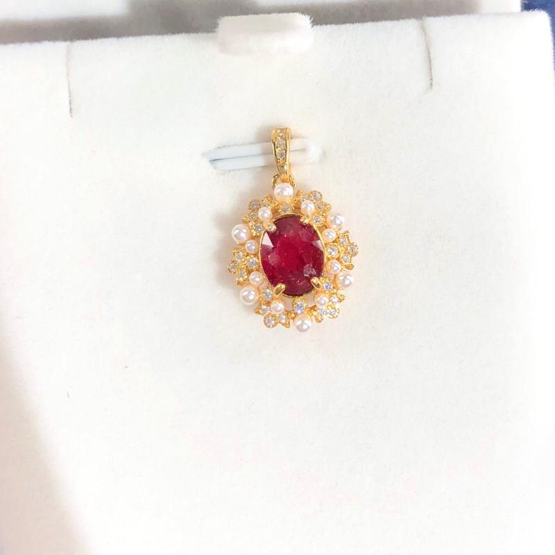 【艾爾莎寶石+】1.35ct 天然無燒紅寶碧璽 Rubellite 925銀鍍厚黃K 珍珠配石最新爆款美墜-細節圖2
