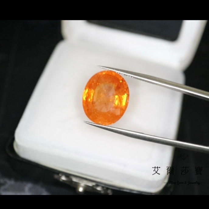 【艾爾莎寶石+】【附證】 13.7ct 大顆的！正港芬達色！火光超強！天然無燒錳鋁榴石 Spessartite-細節圖5