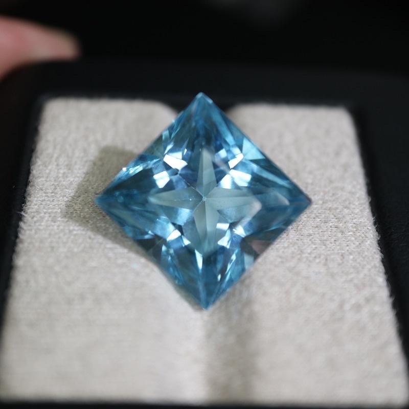 已售【艾爾莎寶石】19.52ct 近頂級淨度IF！罕見公主方！純淨藍！天然瑞士藍拓帕石Swiss Blue Topaz-細節圖4