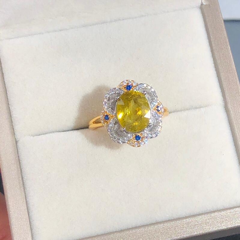 【艾爾莎寶石】3.24ct 強七彩炫光! 色散超越鑽石! 天然無燒榍石Sphene 925銀鍍厚黃K色公主風氣質美戒活圍-細節圖3