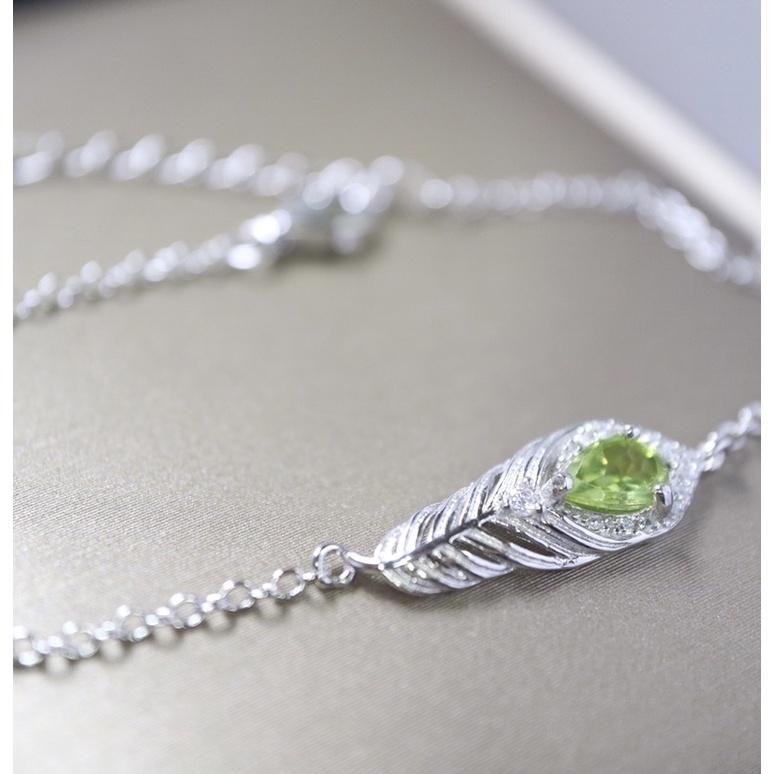 【艾爾莎寶石】43分 天然無燒貴橄欖石 Peridot 氣質925銀鍍厚白K 秀氣羽毛手鍊-細節圖2