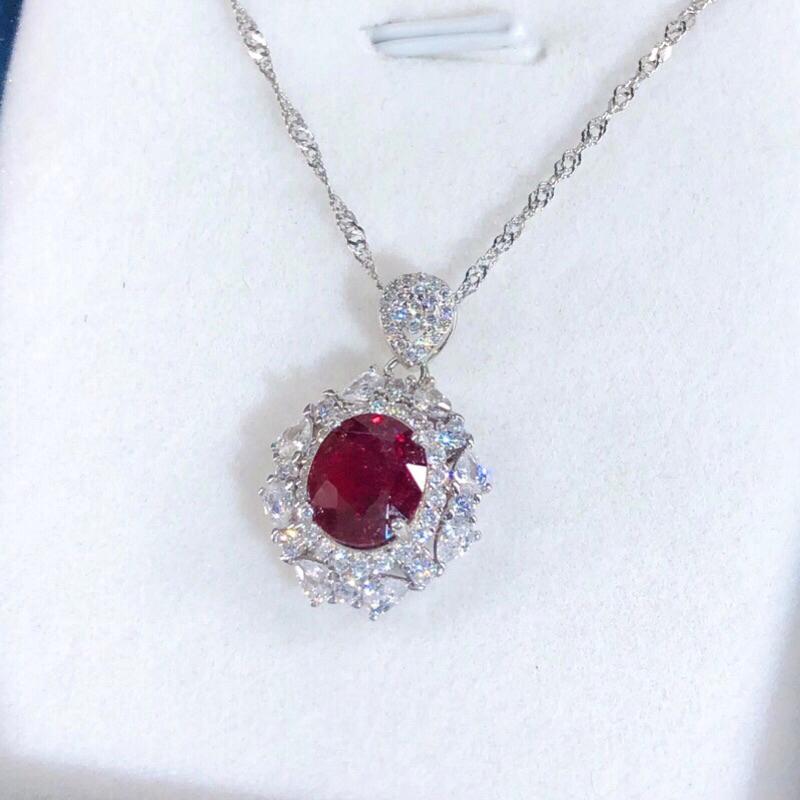 【艾爾莎寶石+】1.8ct 閃亮螢光紅！天然無燒紅寶碧璽 Rubellite 925純銀美墜 高貴典雅 附S925銀鍊-細節圖2