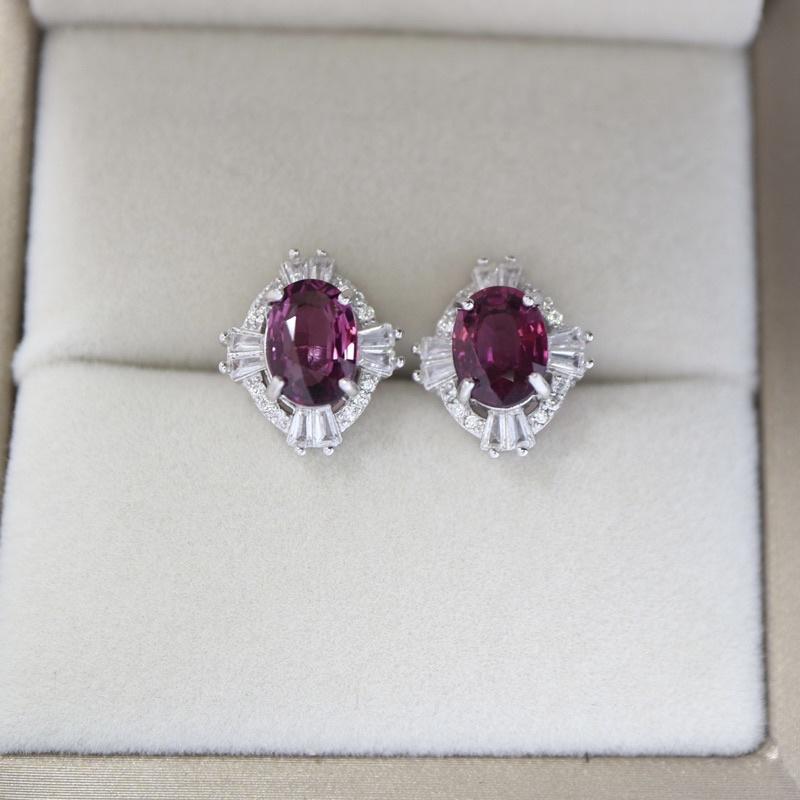 【艾爾莎寶石】共3.17ct 天然無燒紫玫瑰石榴石 Rhodolite 925銀鍍厚白K耳釘-細節圖3