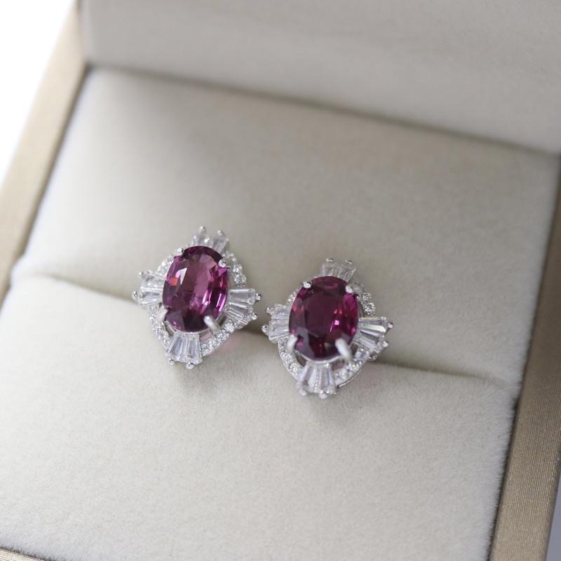 【艾爾莎寶石】共3.17ct 天然無燒紫玫瑰石榴石 Rhodolite 925銀鍍厚白K耳釘-細節圖4