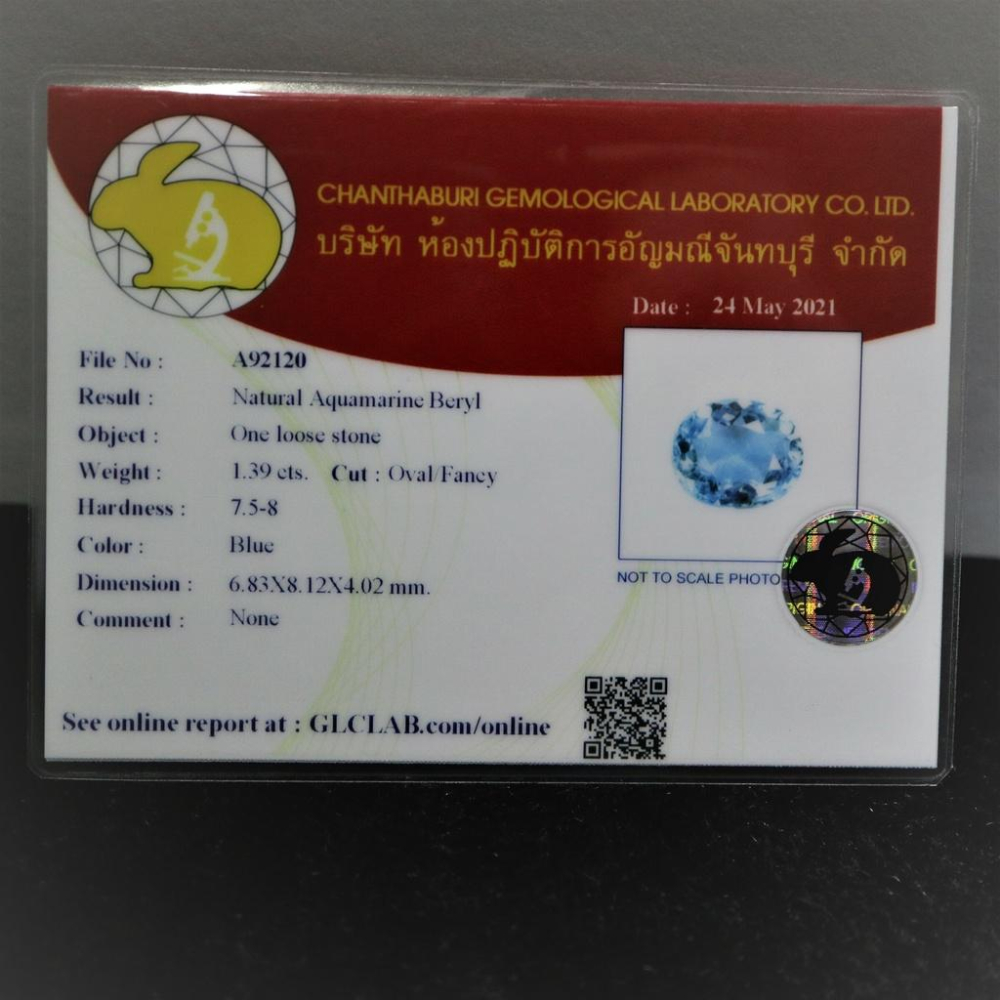 【艾爾莎寶石】【附證】1.39ct 天然無燒深海藍寶 海藍寶難得的乾淨超深藍-細節圖2