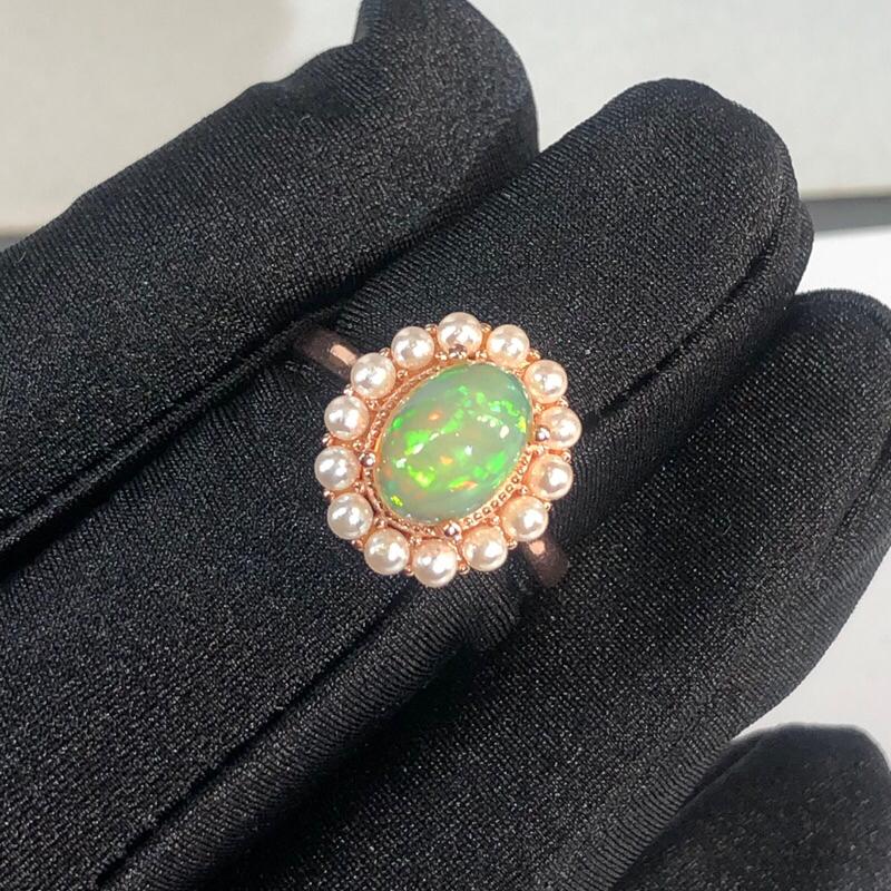 【艾爾莎寶石+】2.04ct 天然無燒蛋白石 Opal 925銀鍍厚玫瑰金 珍珠配石最新爆款美戒 珠光寶氣-細節圖3