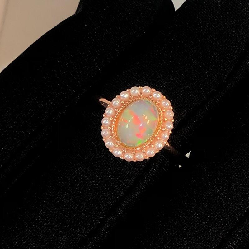 【艾爾莎寶石】1.52ct 天然無燒蛋白石 Opal 925銀鍍厚玫瑰金 珍珠配石最新爆款美戒 珠光寶氣-細節圖2