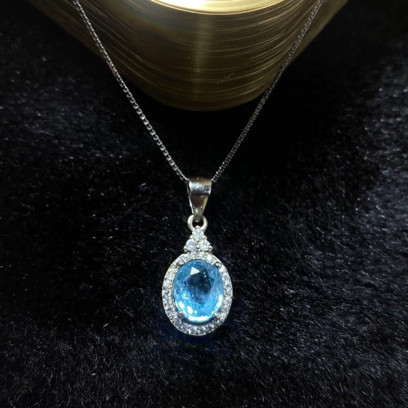 【艾爾莎寶石+】1.42ct 超美霓虹藍！天然帕拉伊巴色無燒磷灰石 Apatite 925銀鍍厚白K美墜 送銀鍊-細節圖2