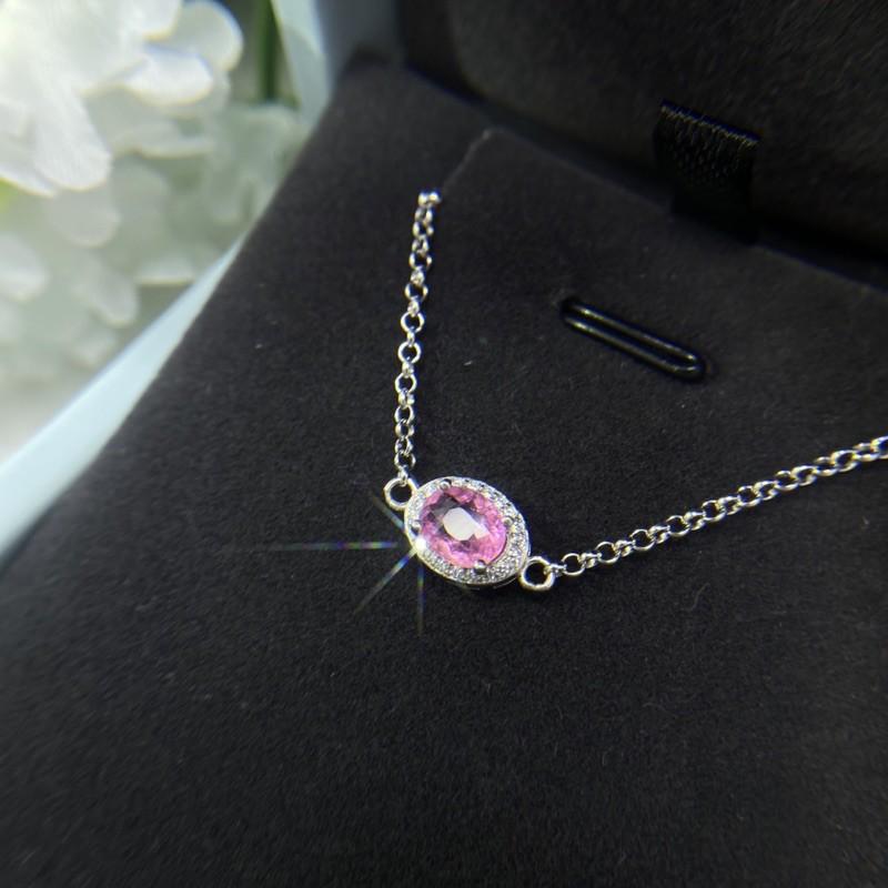 【艾爾莎寶石+】0.75ct 超美閃亮粉！天然無燒碧璽Tourmaline 925銀鍍厚白K 簡約款手鍊-細節圖2