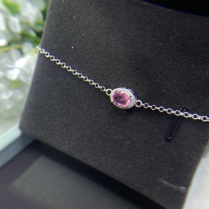 【艾爾莎寶石+】0.75ct 超美閃亮粉！天然無燒碧璽Tourmaline 925銀鍍厚白K 簡約款手鍊-細節圖3