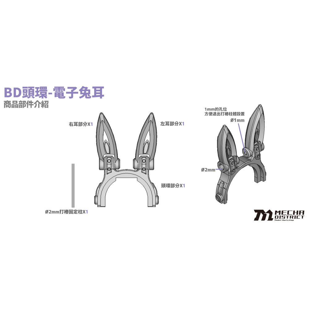 MechaDistrict BD頭環 電子兔耳 (簡易版) 1/12機娘用改套-細節圖2