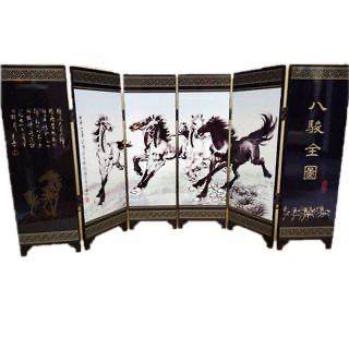 便宜出售 2入漆器小屏風 《清明上河圖》+《八駿圖》-細節圖3