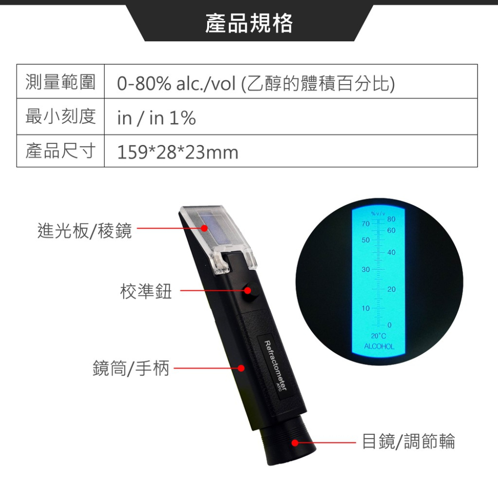 酒精濃度計 ACM 蓋斯工具 酒精% 測量酒精濃度 檢測濃度 檢驗假酒 加水酒 白酒濃度 伏特加 高粱 濃度檢測 光折儀-細節圖3