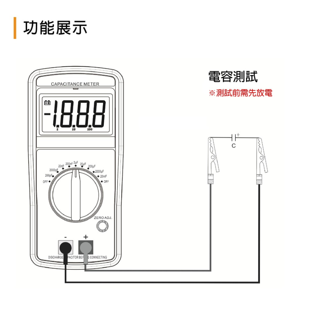 專業電容表 CM9601 蓋斯工具 電容電表 電容測試表 數位電容表 液晶顯示 電容錶 電容測試表 數字電容表 電氣 電-細節圖10