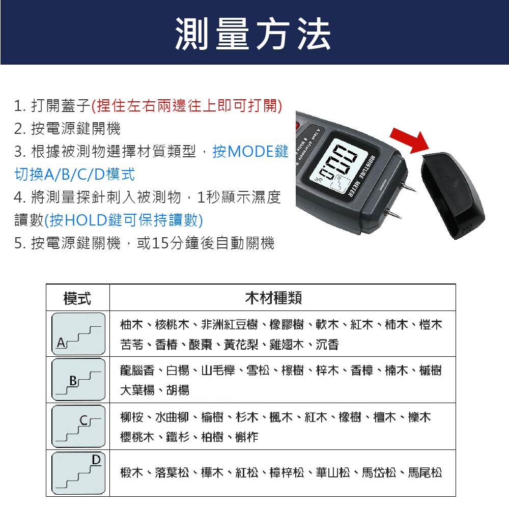 木材含水量測試儀 WMT15 蓋斯工具 木材水份 木質纖維 紙箱 建材 濕度計 測濕計 水分測試儀 濕度器 含水率-細節圖3