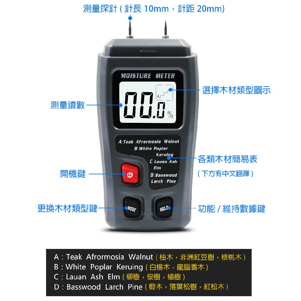 木材含水量測試儀 WMT15 蓋斯工具 木材水份 木質纖維 紙箱 建材 濕度計 測濕計 水分測試儀 濕度器 含水率-細節圖6