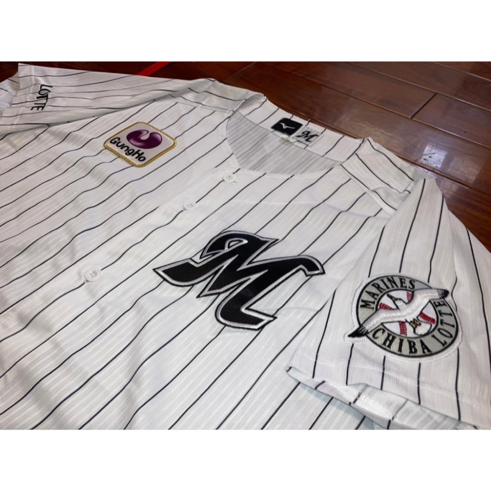 全電繡款 MIZUNO 日本職棒 羅德海洋 經典主場 條紋球衣 XL (罩衫 NPB 棒球 棒壘 大尺寸 千葉 美津濃)-細節圖5