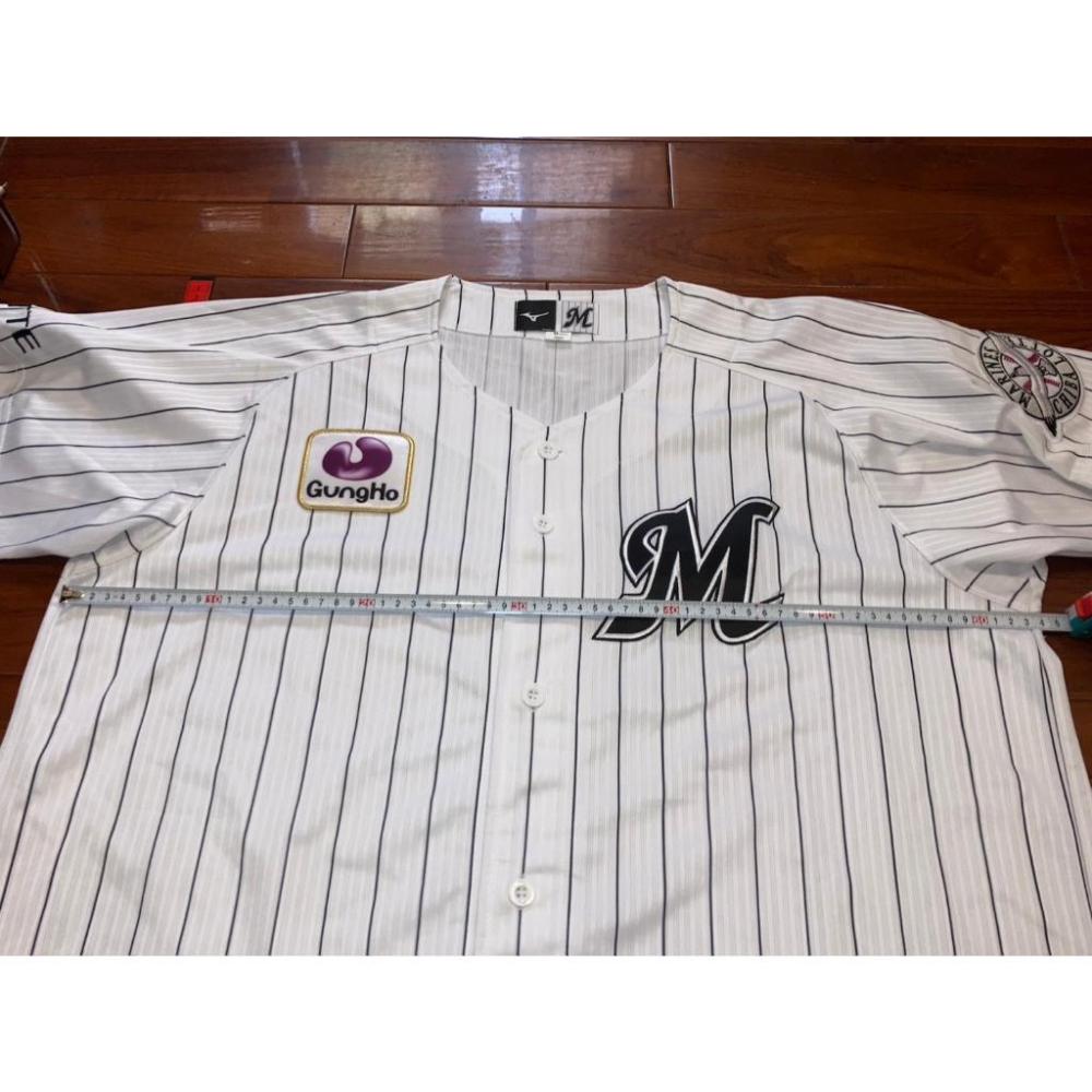 全電繡款 MIZUNO 日本職棒 羅德海洋 經典主場 條紋球衣 XL (罩衫 NPB 棒球 棒壘 大尺寸 千葉 美津濃)-細節圖9
