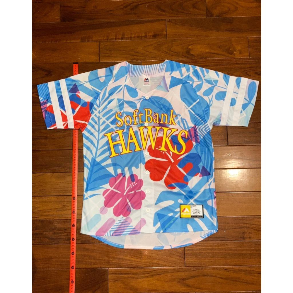 日本職棒 軟銀鷹 2019 宮崎限定 熱帶圖案 應援球衣 M(罩衫 日職 NPB 棒球 棒壘 Majestic 福岡-細節圖2